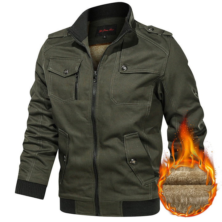 Herren nan gefütterte Utility-Bomberjacke mit Teddyfutter, Schulterpatten und multifunktionalen Taschen Drune