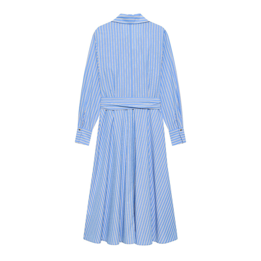 Damen nan gestreiftes Hemdkleid mit Bindegürtel, langen Manschetten und asymmetrischem Zipfelsaum Drune