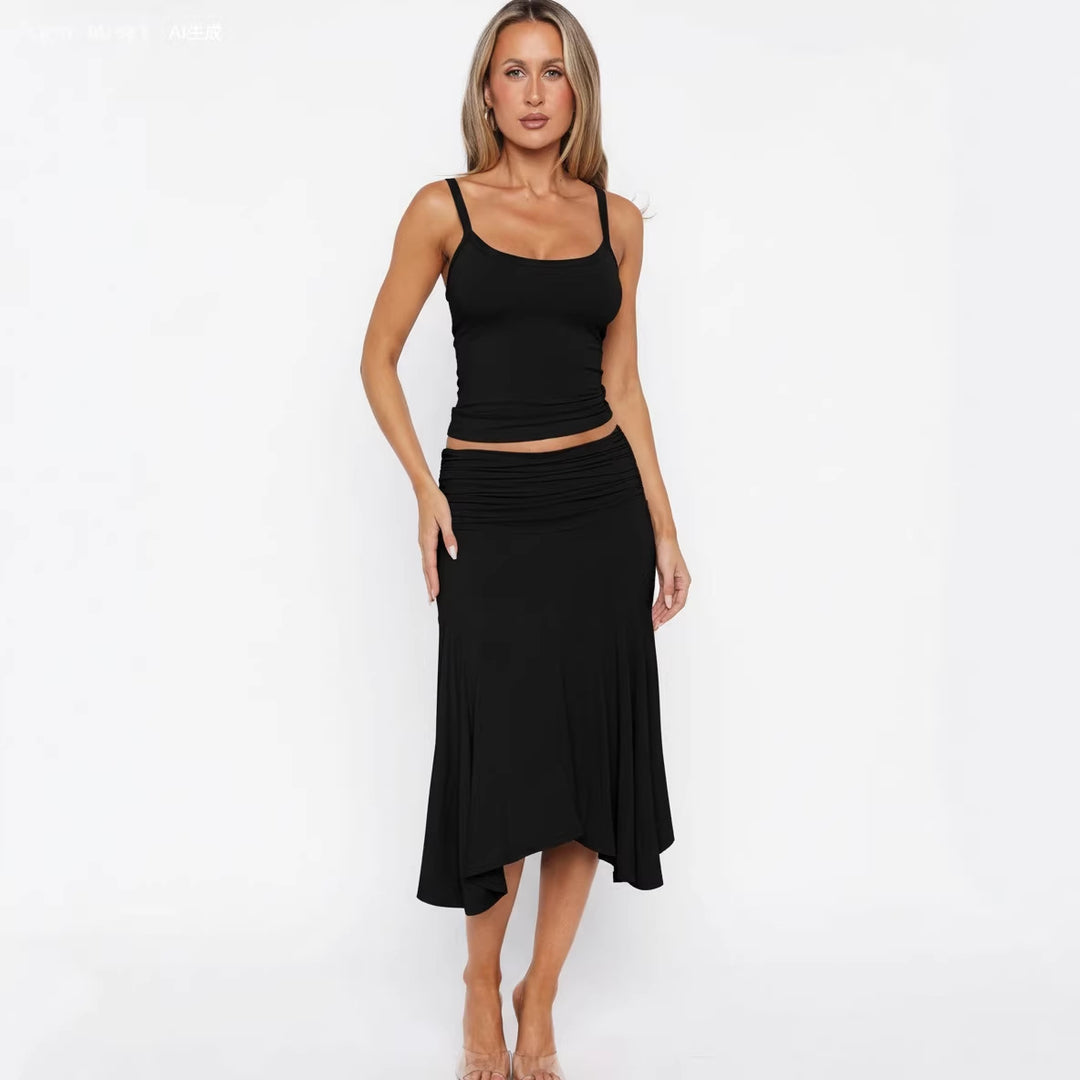 Damen lässiges Zweiteiliges Set mit Tops und Rock Drune