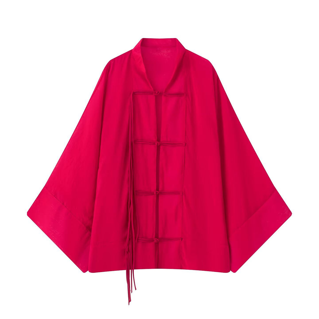 Damen Oversized Kimono-Cape mit traditionellen Knebelverschlüssen Drune