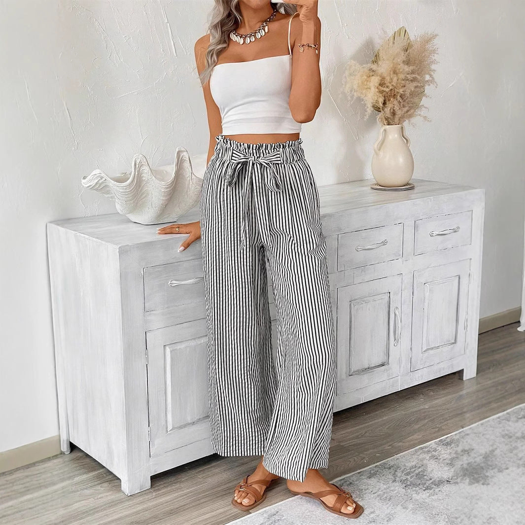 Damen Weite Sommerhose mit Gummizug und Streifenmuster Drune