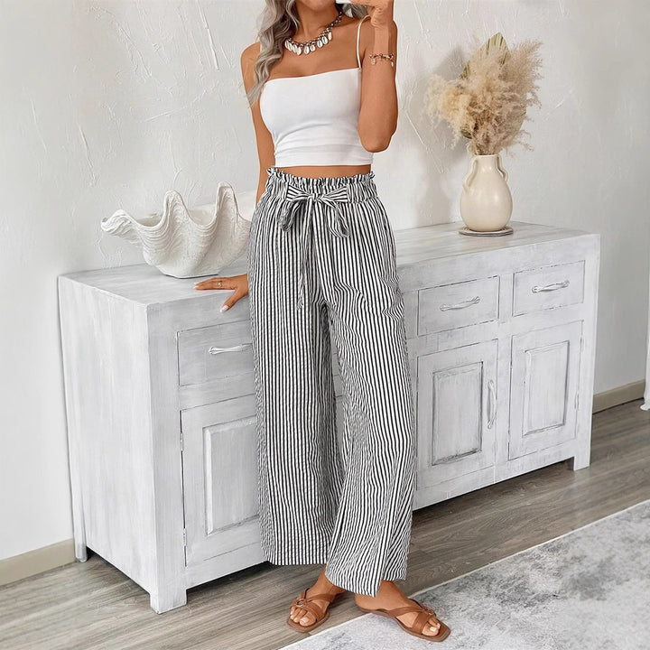 Damen Weite Sommerhose mit Gummizug und Streifenmuster Drune