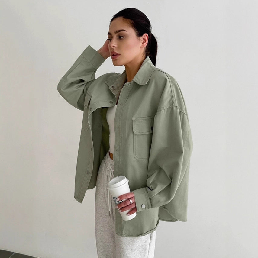 Damen Oversized Utility-Hemdjacke mit praktischen Taschen und lässigem Schnitt Drune