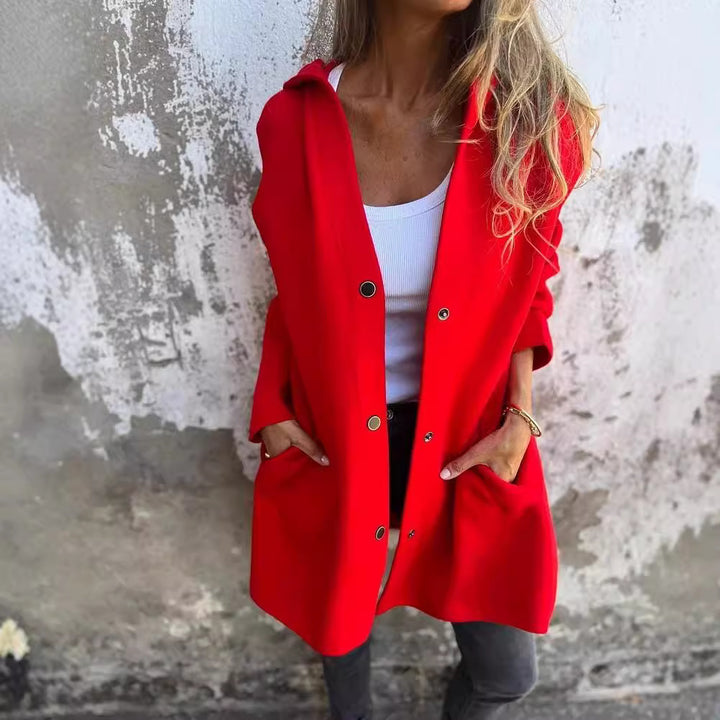 Damen Kapuzen‑Mantel mit Druckknöpfen und Oversize‑Silhouette Drune