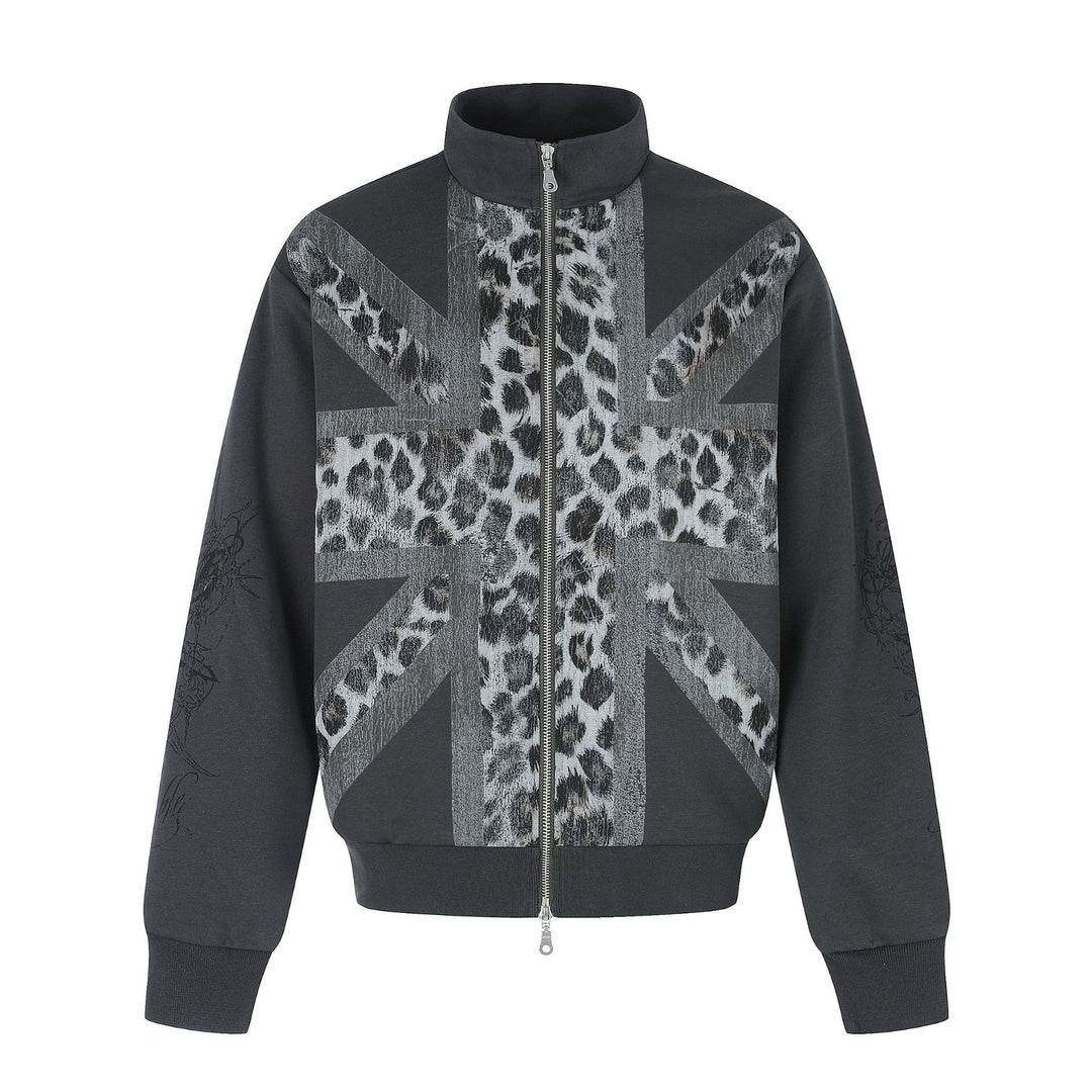 Damen Oversize-Sweatjacke mit Stehkragen und Leoparden-Print Drune