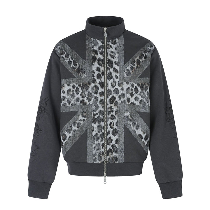 Damen Oversize-Sweatjacke mit Stehkragen und Leoparden-Print Drune