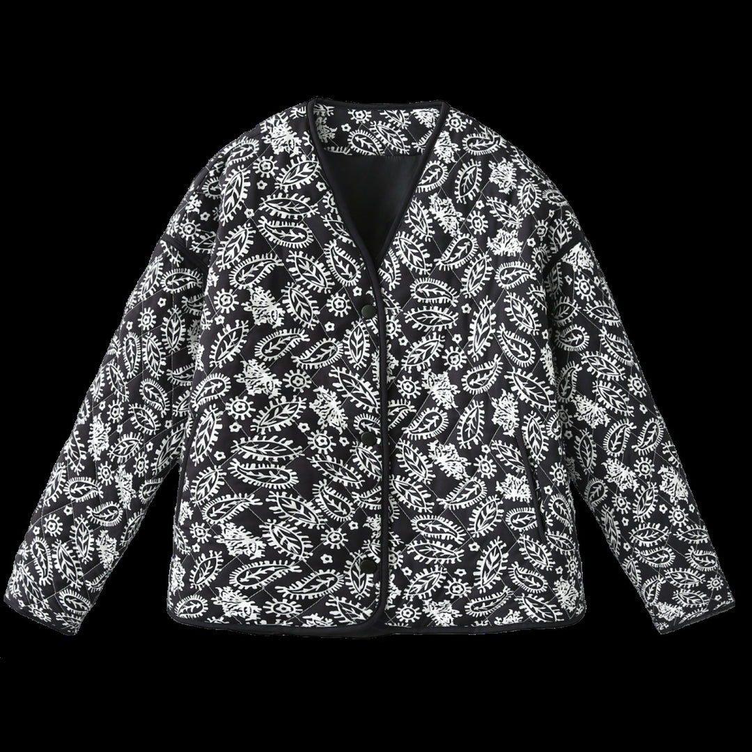Damen Steppjacke mit Paisley‑Muster, V‑Ausschnitt und kontrastierender Paspelierung Drune