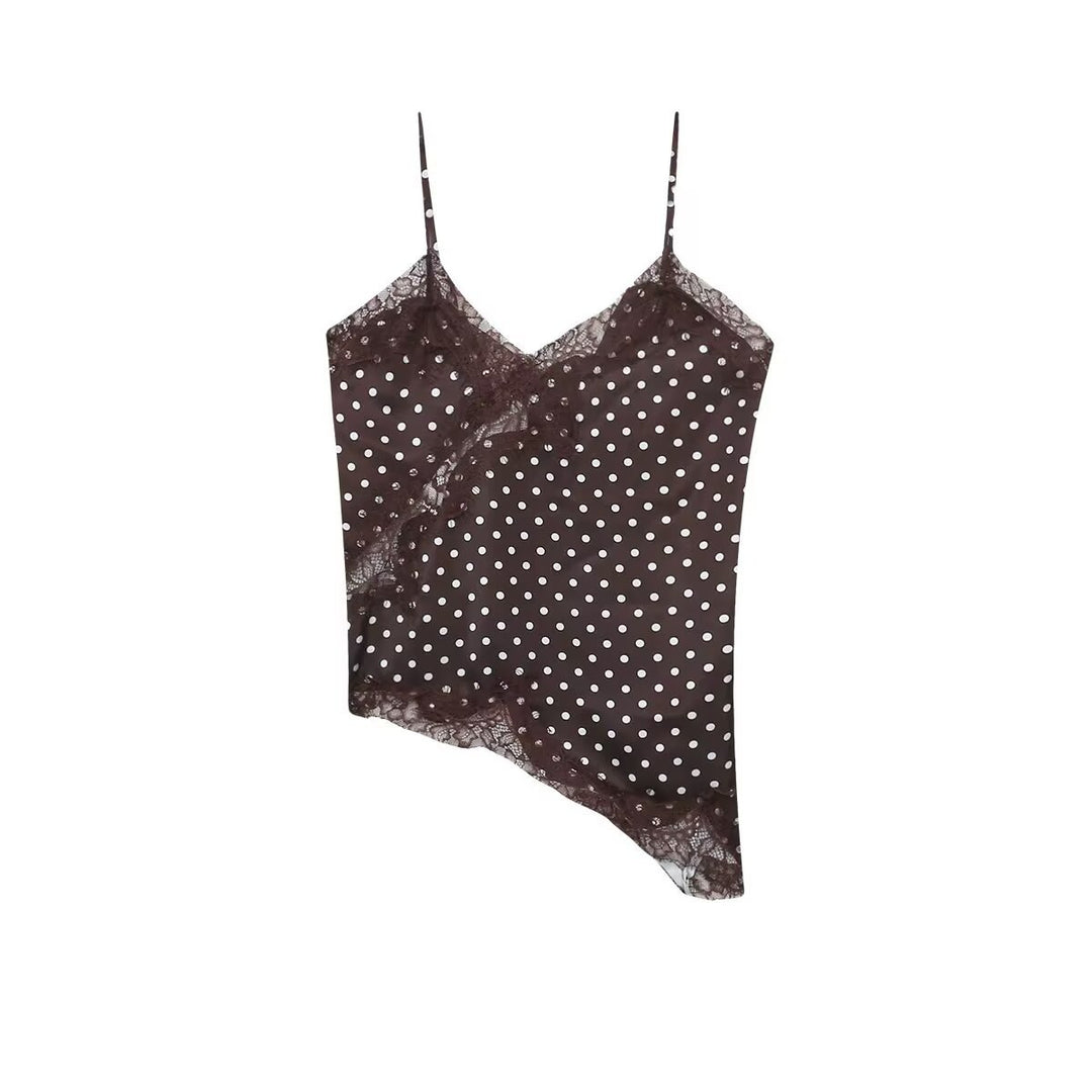 Damen-Spitzen-Camisole mit asymmetrischem Schnitt und eleganten Punkten Drune