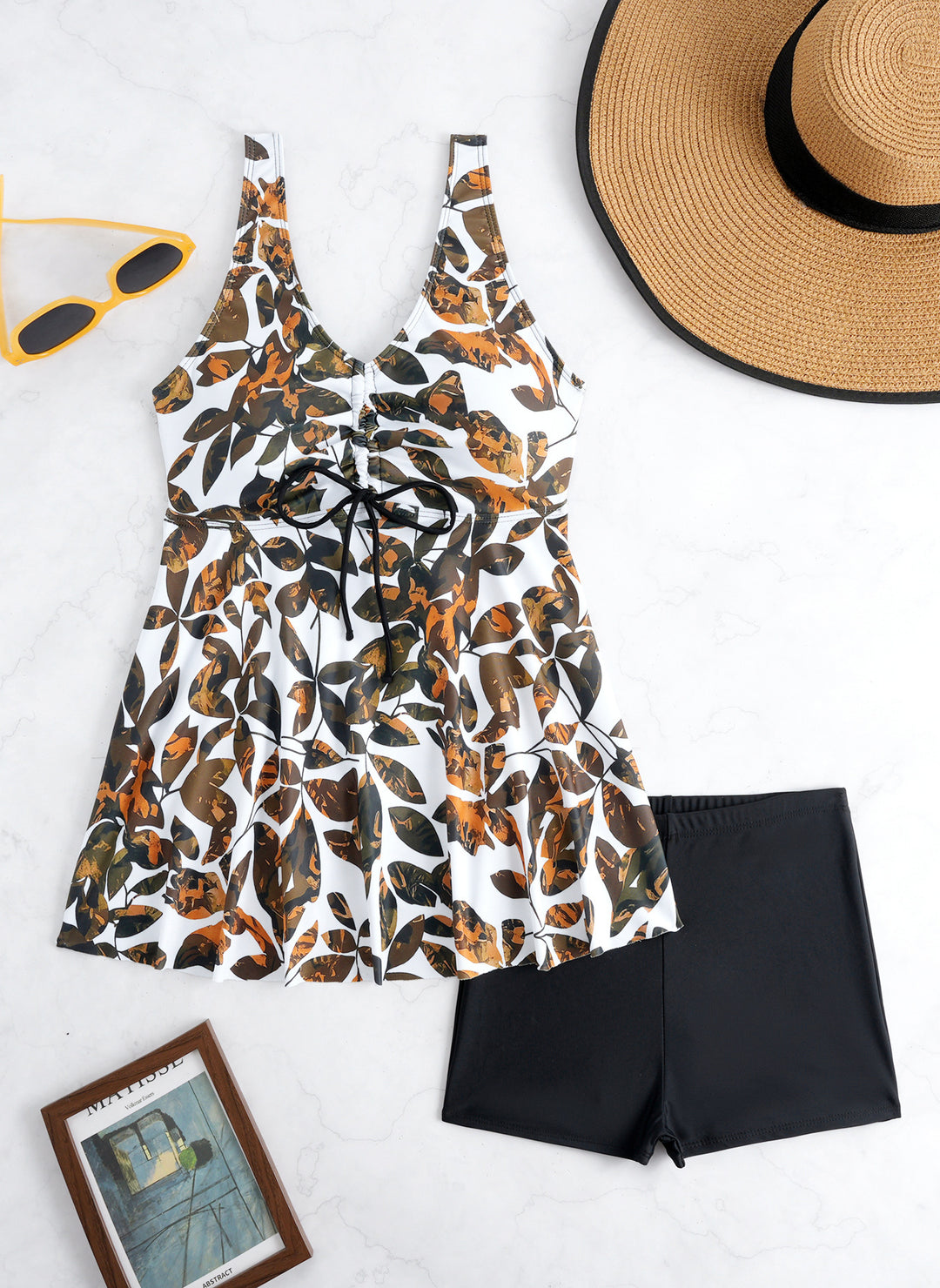Damen Tankini-Set mit modischem Volant und grafischem Pfauenmuster Drune
