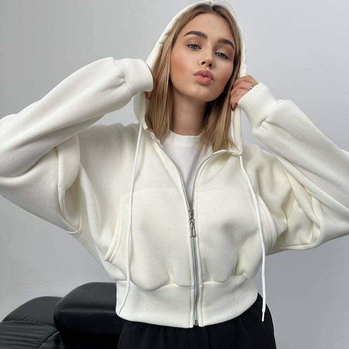 Damen minimalistisches Sculpt-Fit Lounge-Set mit tailliertem Reißverschluss-Hoodie und formender High-Waist-Jogpant Drune