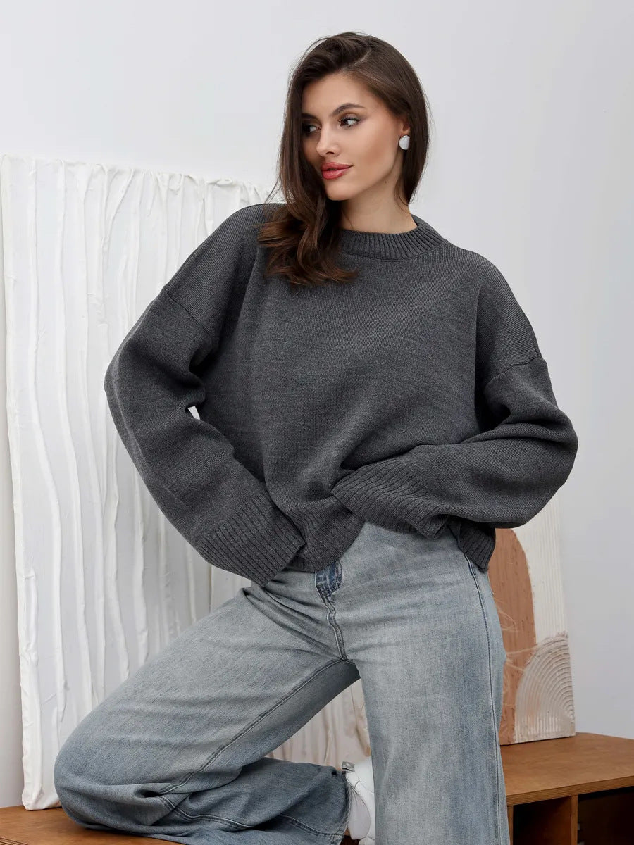Damen lässiger Strickpullover mit voluminösen Ärmeln und modernem Design Drune