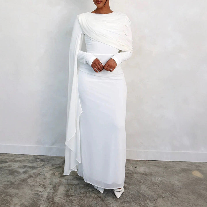 Damen Elegantes Maxi-Kleid mit drapierter Schultergestaltung und langem Arm Drune