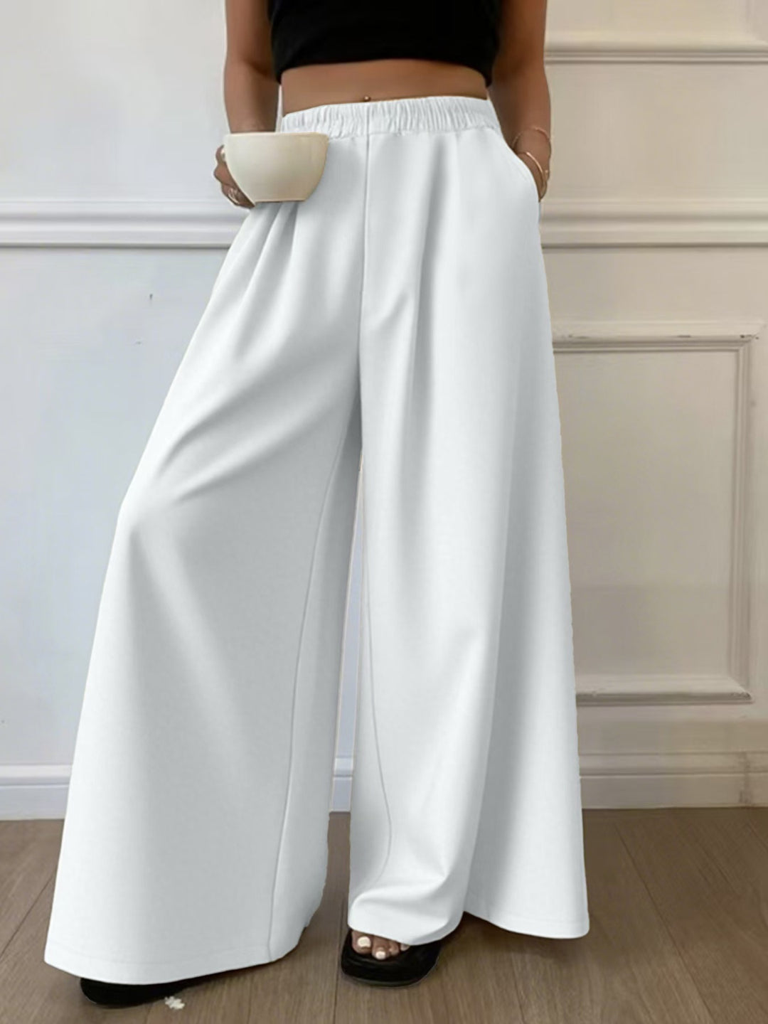 Damen Palazzo‑Hose mit hohem Elastikbund, weitem Bein und Seitentaschen Drune