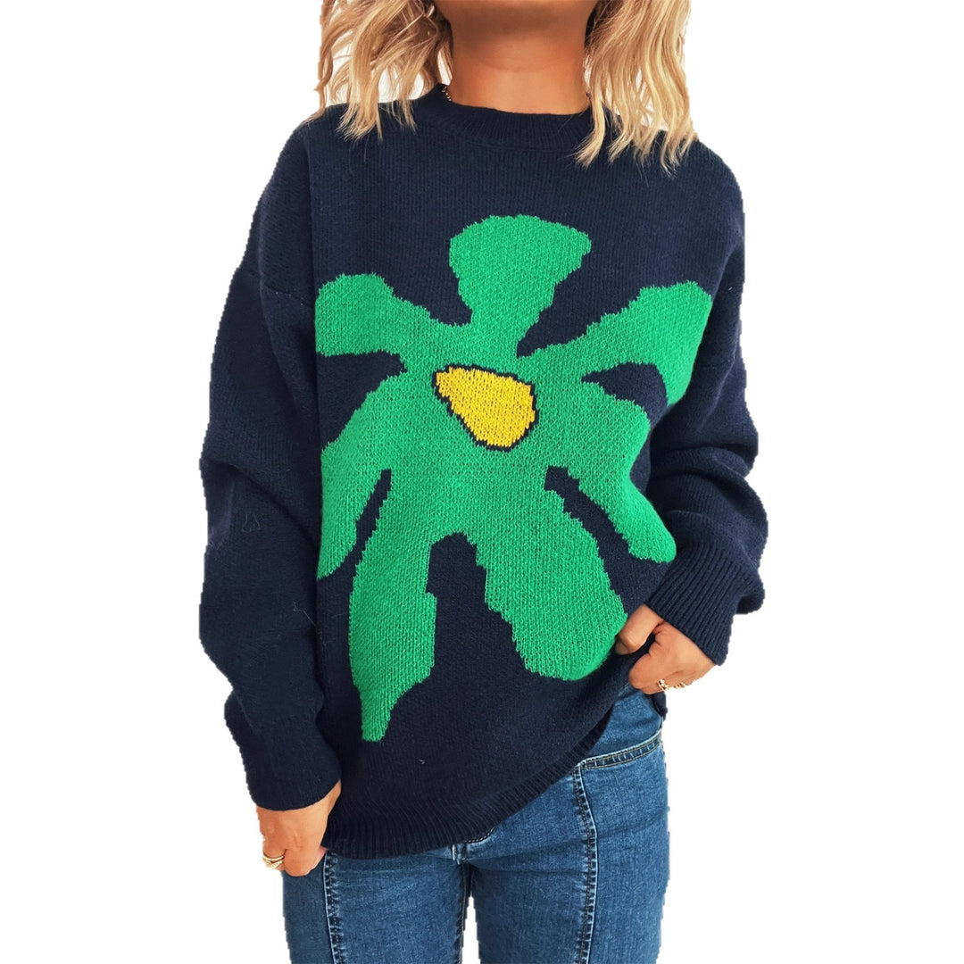 Damen verspielter Strickpullover mit floraler Applikation Drune