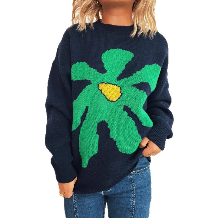 Damen lässiger Pullover mit floralem Motiv und lässigem Schnitt Drune