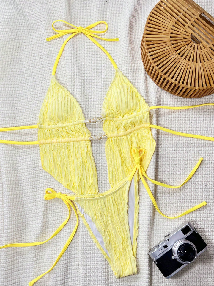 Damen Bikini-Set mit modischem Rüschendesign und verstellbaren Bindebändern Drune