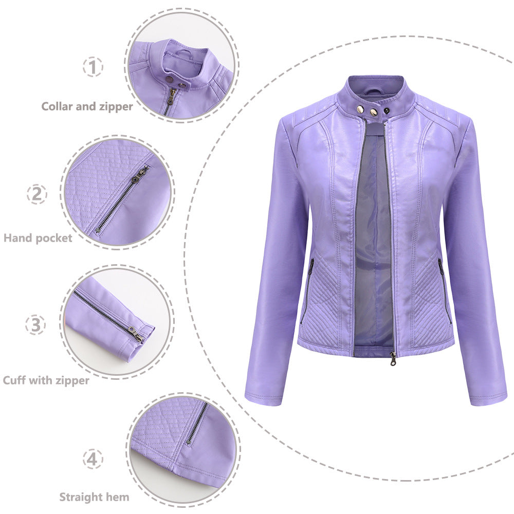 Damen nan taillierte Biker-Kunstlederjacke mit Stehkragen und gesteppter Seitenpartie Drune