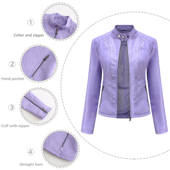 Damen nan taillierte Biker-Kunstlederjacke mit Stehkragen und gesteppter Seitenpartie Drune