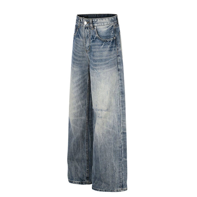 Damen Weite High‑Waist Denim‑Palazzo‑Jeans mit Used‑Effekt und weitem Bein Drune