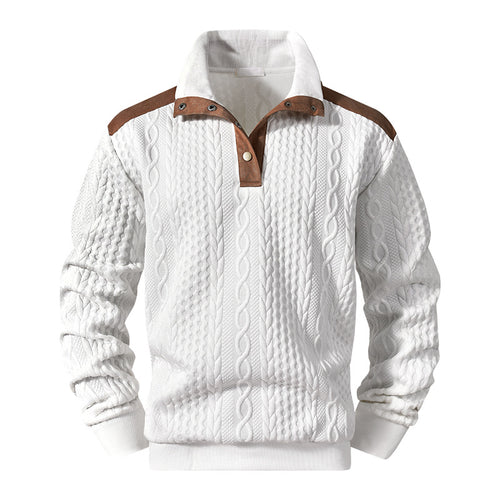 Herren Strickpullover mit Zopfmuster, Stehkragen und Kontrast‑Schulter- & Ellbogenpatches Drune