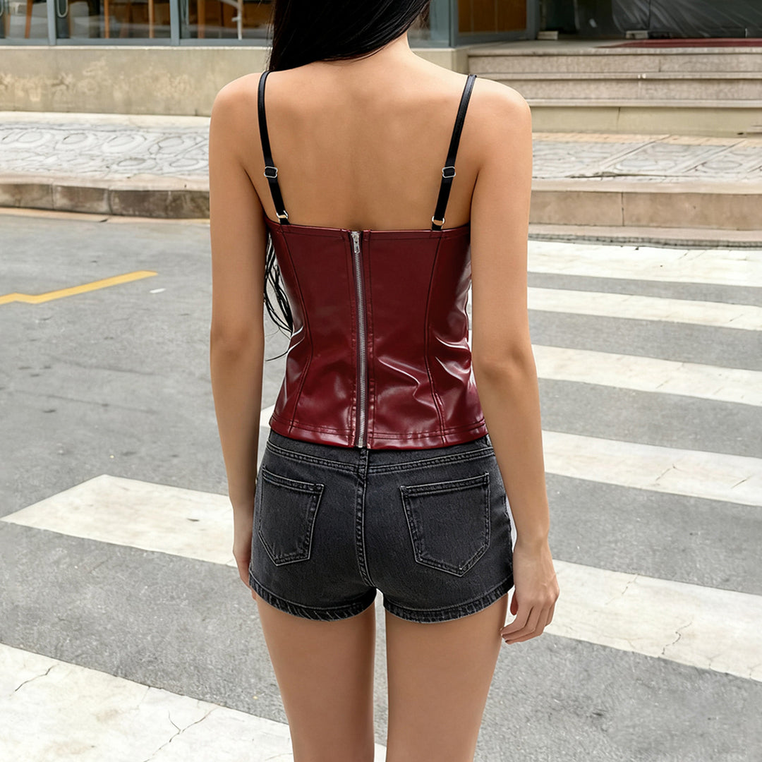 Damen-Crop-Top aus Kunstleder mit raffinierten Trägern Drune