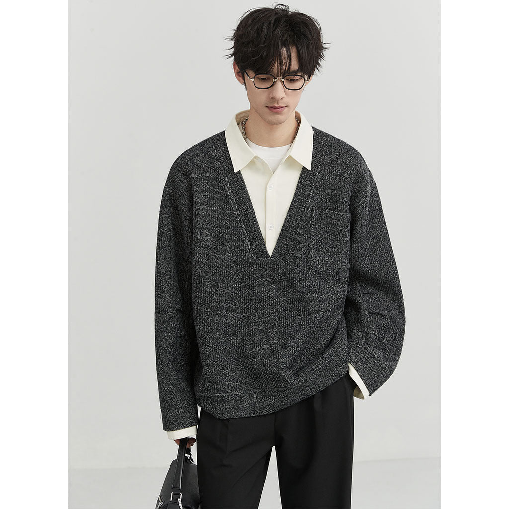 Herren Oversized V-Ausschnitt Pullover mit innovativem Strukturdesign Drune