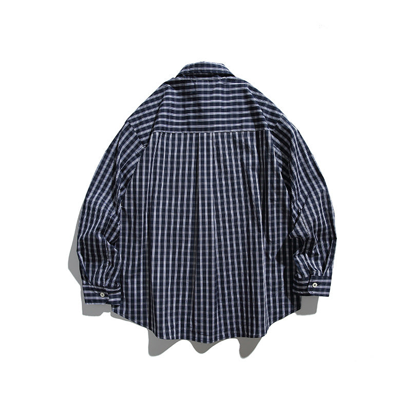 Herren Oversize-Kariertes Hemd mit durchgehender Knopfleiste, Brusttasche und gerundetem Saum Drune