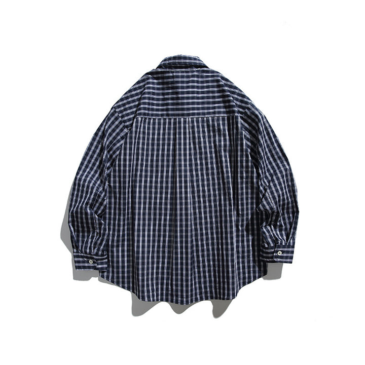 Herren Oversize-Kariertes Hemd mit durchgehender Knopfleiste, Brusttasche und gerundetem Saum Drune