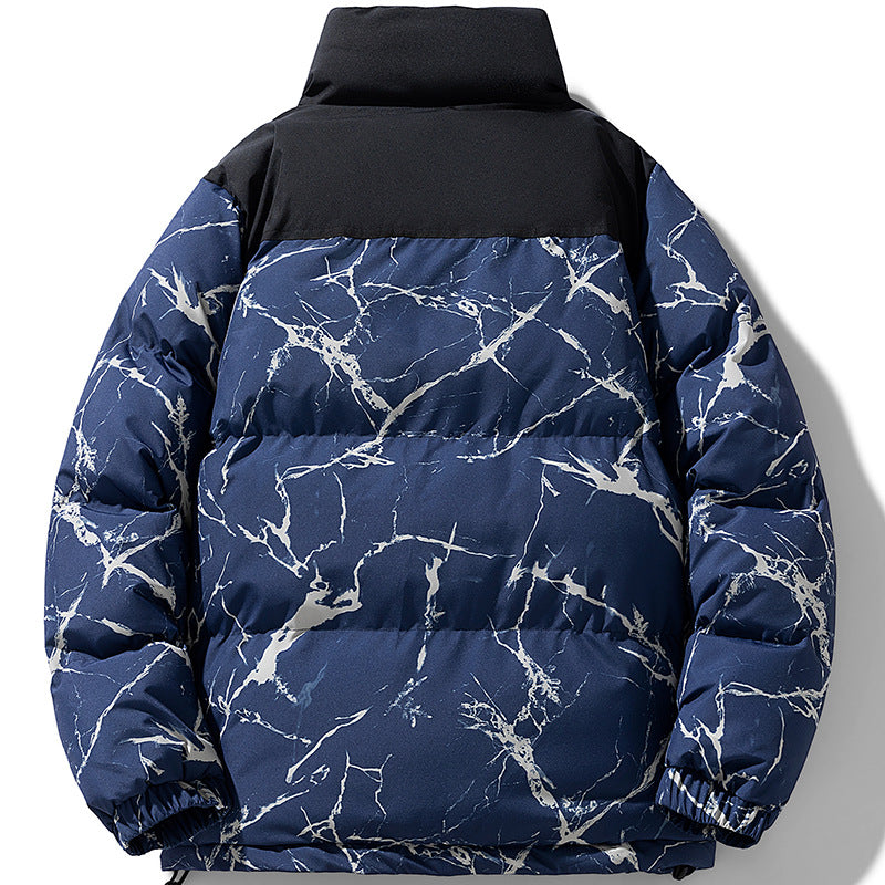 Herren Wattierte Steppjacke mit Marmorprint, hohem Stehkragen und winddichter Außenlage Drune