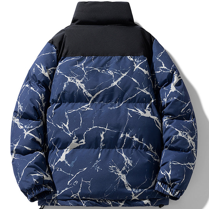 Herren Wattierte Steppjacke mit Marmorprint, hohem Stehkragen und winddichter Außenlage Drune