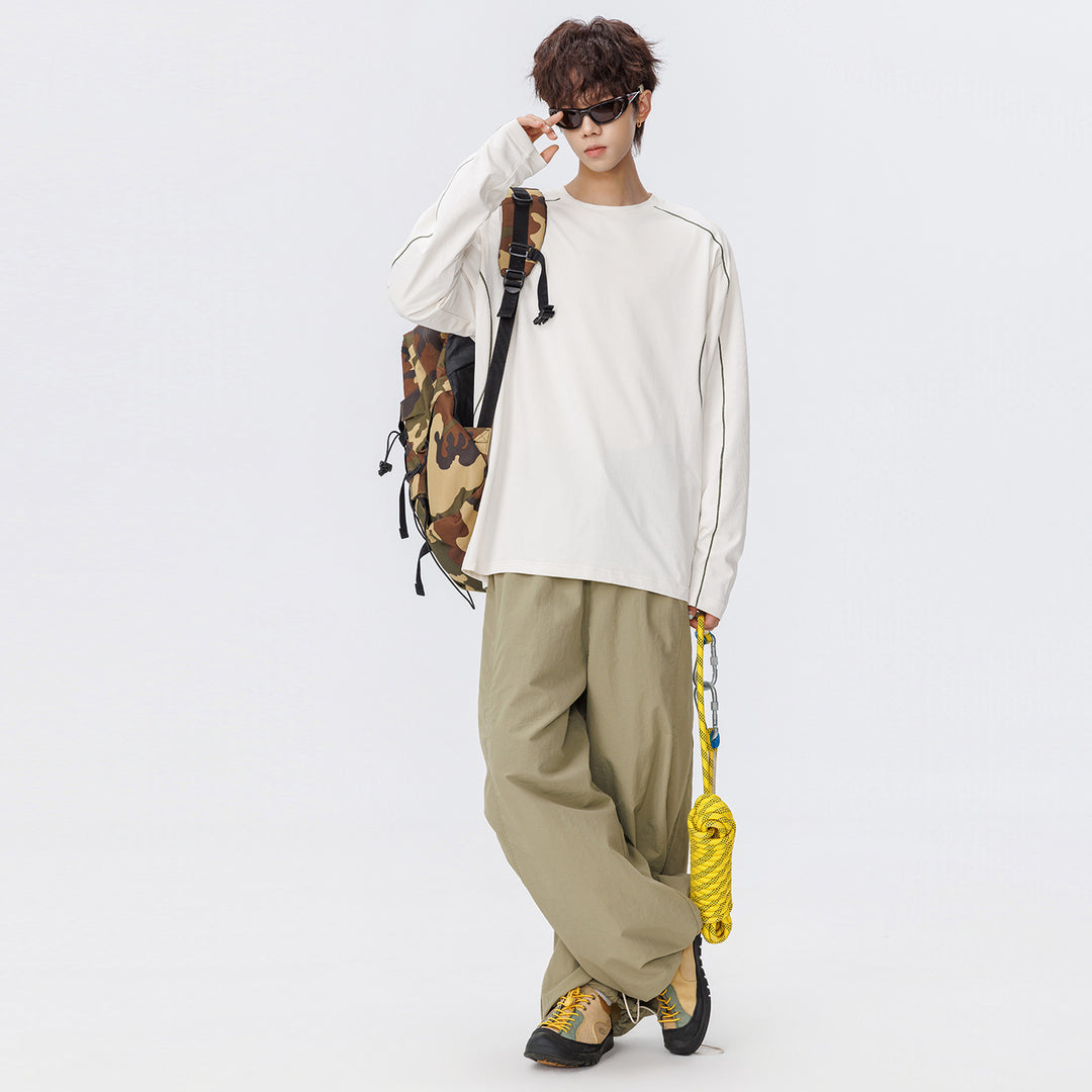 Damen Oversize-Langarmshirt aus Waffel‑ und Jersey‑Mix mit kontrastierenden Flatlocknähten Drune