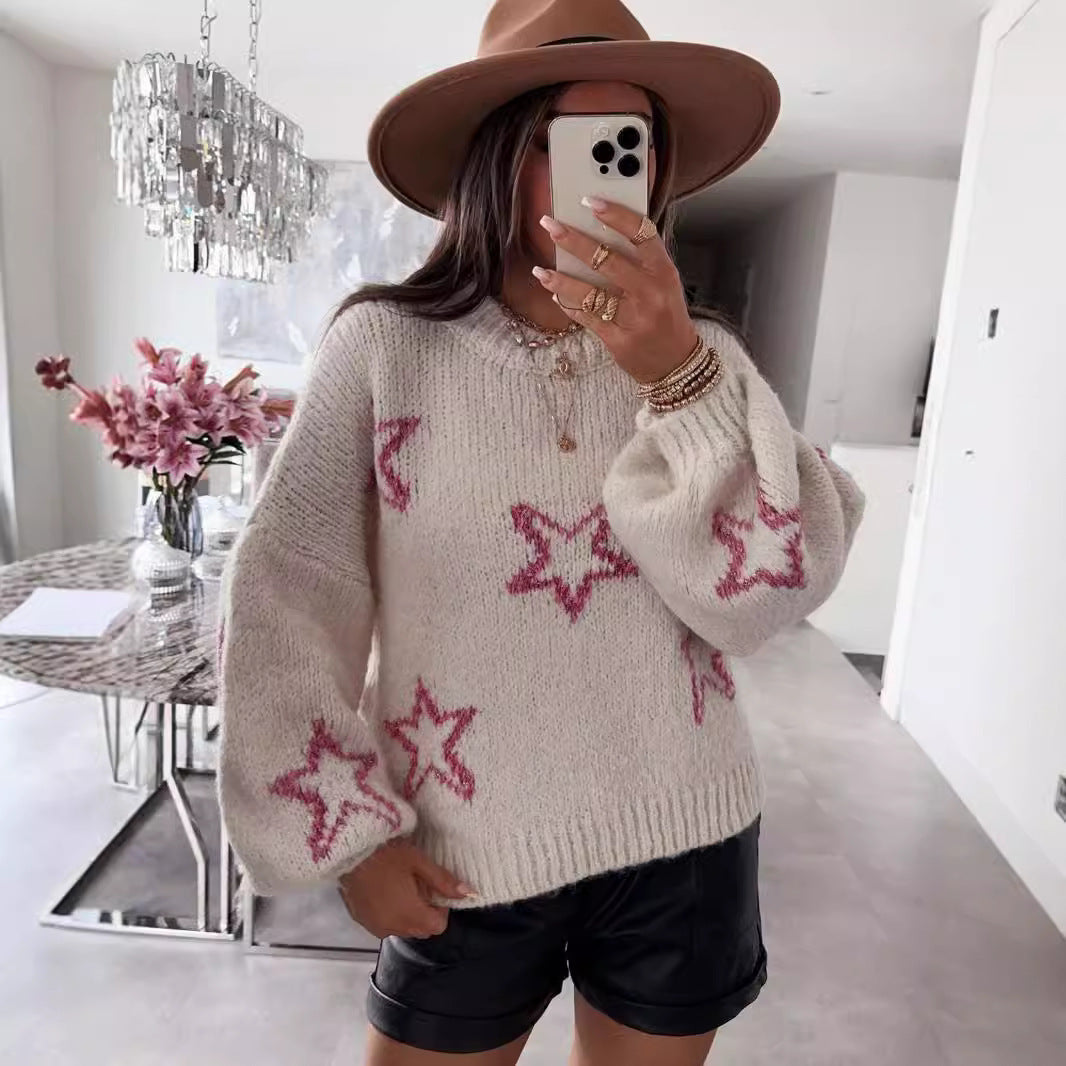 Damen modischer Strickpullover mit Sternenmotiv und kuscheliger Passform Drune