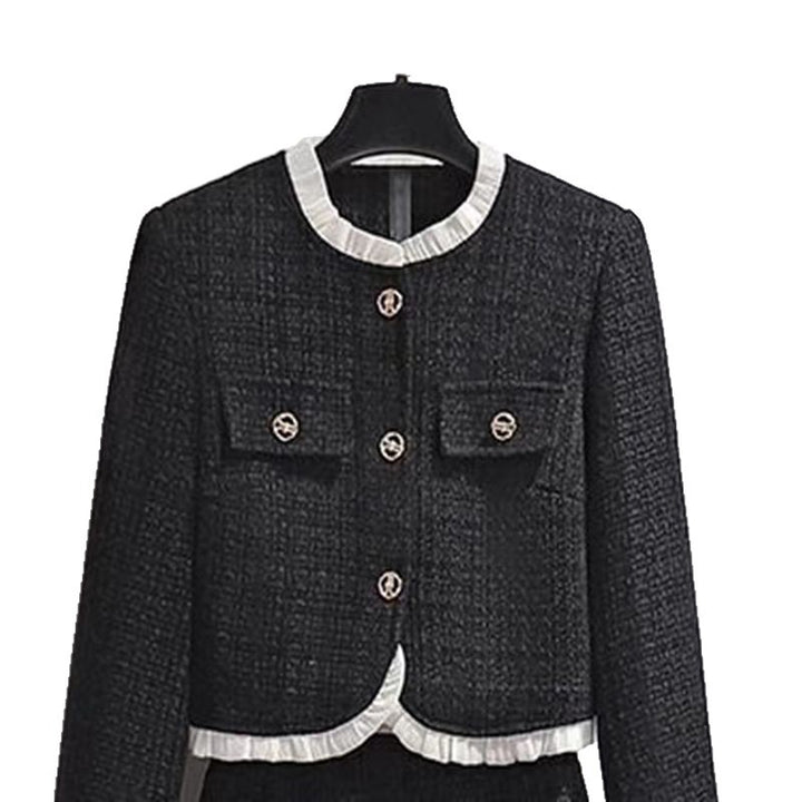 Damen elegante Kurzjacke mit strukturierten Knopfdetails Drune