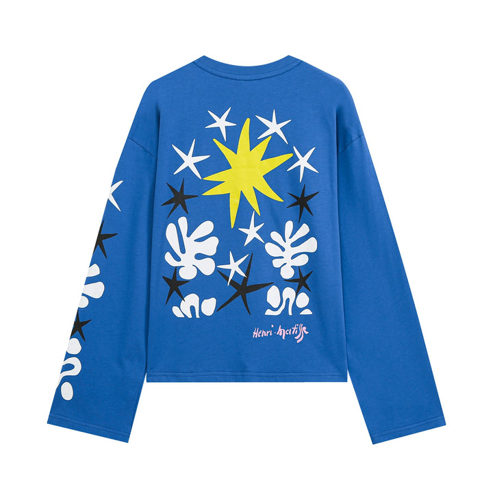 Damen Cropped Oversize‑Langarmshirt mit Grafikprint und Rundhalsausschnitt Drune