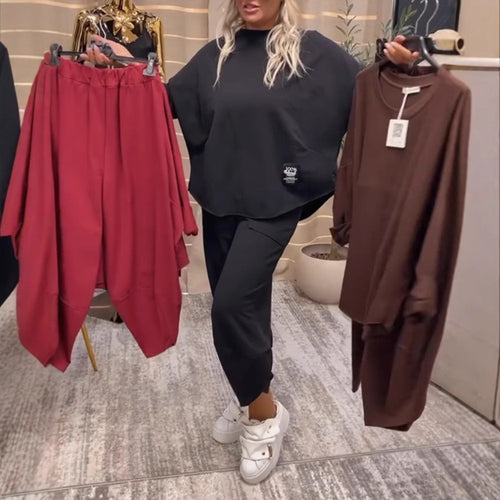 Damen nan Lounge-Ensemble aus Oversize-Cape-Sweatshirt und konischer Jogpant Drune