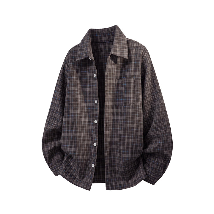 Unisex Oversize Flanell-Hemdjacke mit Vintage-Karo und Brusttasche Drune