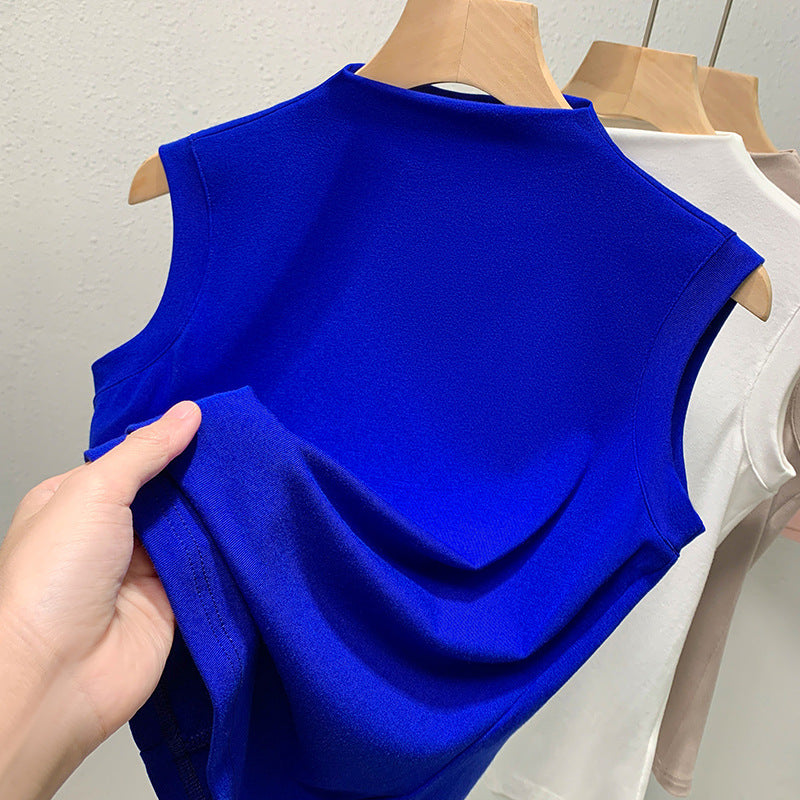 Damen ärmelloses Oberteil mit elegantem hohen Kragen und fließendem Material Drune