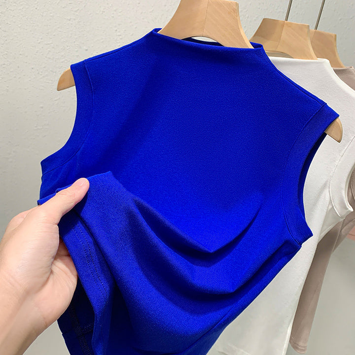 Damen ärmelloses Oberteil mit elegantem hohen Kragen und fließendem Material Drune
