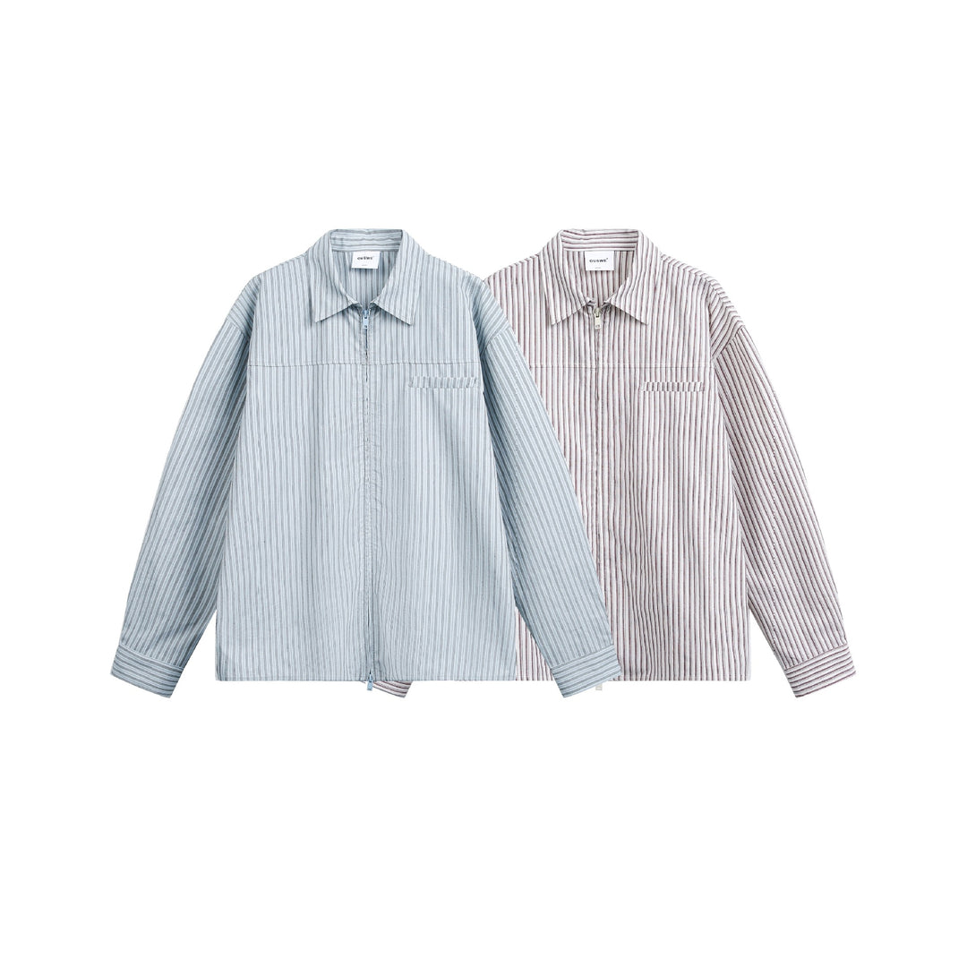 Herren Gestreiftes Overshirt mit Zwei‑Wege‑Reißverschluss und Brusttasche Drune