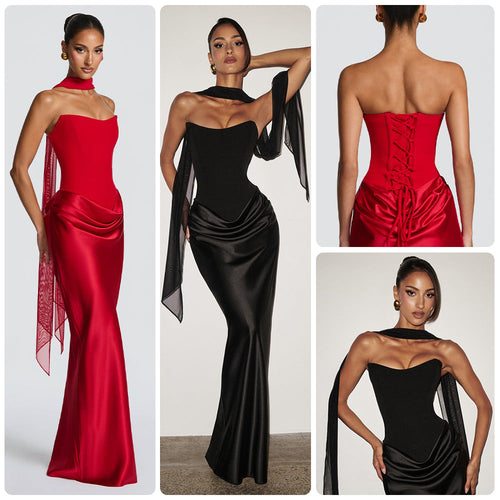 Damen Abendkleid mit schulterfreiem Design und elegantem Schlitz Drune