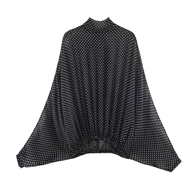 Damen Zweiteiliges Retro-Polka-Dot Set mit weitem Fledermausoberteil und plissiertem Midirock Drune