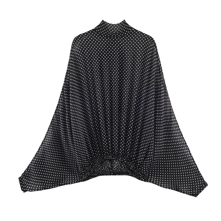Damen Zweiteiliges Retro-Polka-Dot Set mit weitem Fledermausoberteil und plissiertem Midirock Drune