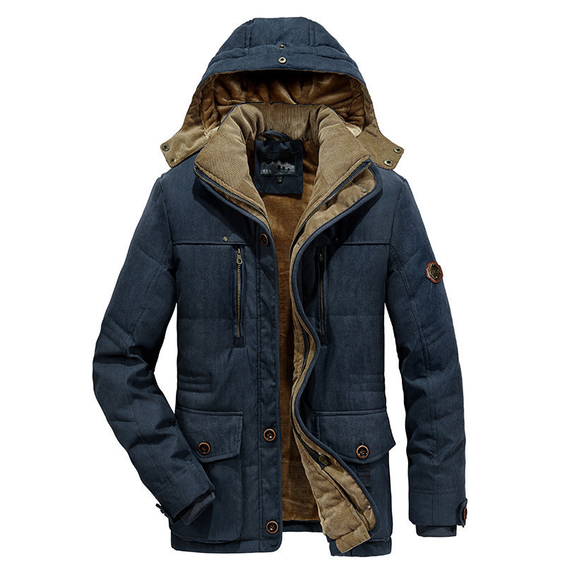 Herren nan isolierte Kapuzen-Fieldjacke mit Cord-Innenfutter, gesteppter Thermoisolierung und multifunktionalen Taschen Drune