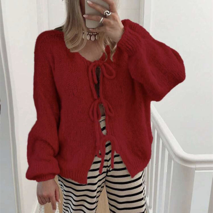Damen Grobgestrickter Offener Cardigan mit Bindebändern, Oversize‑Silhouette und Raglanärmeln Drune