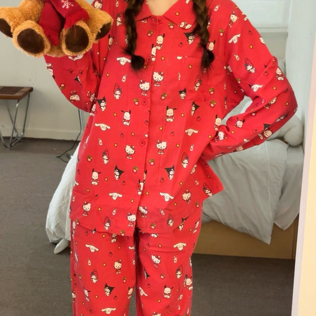 Drune | Elegante rote Weihnachts-Pyjama - Damen