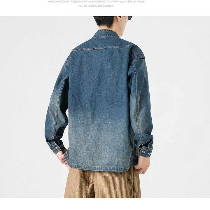 Herren Denim Arbeitsjacke mit Stehkragen Drune