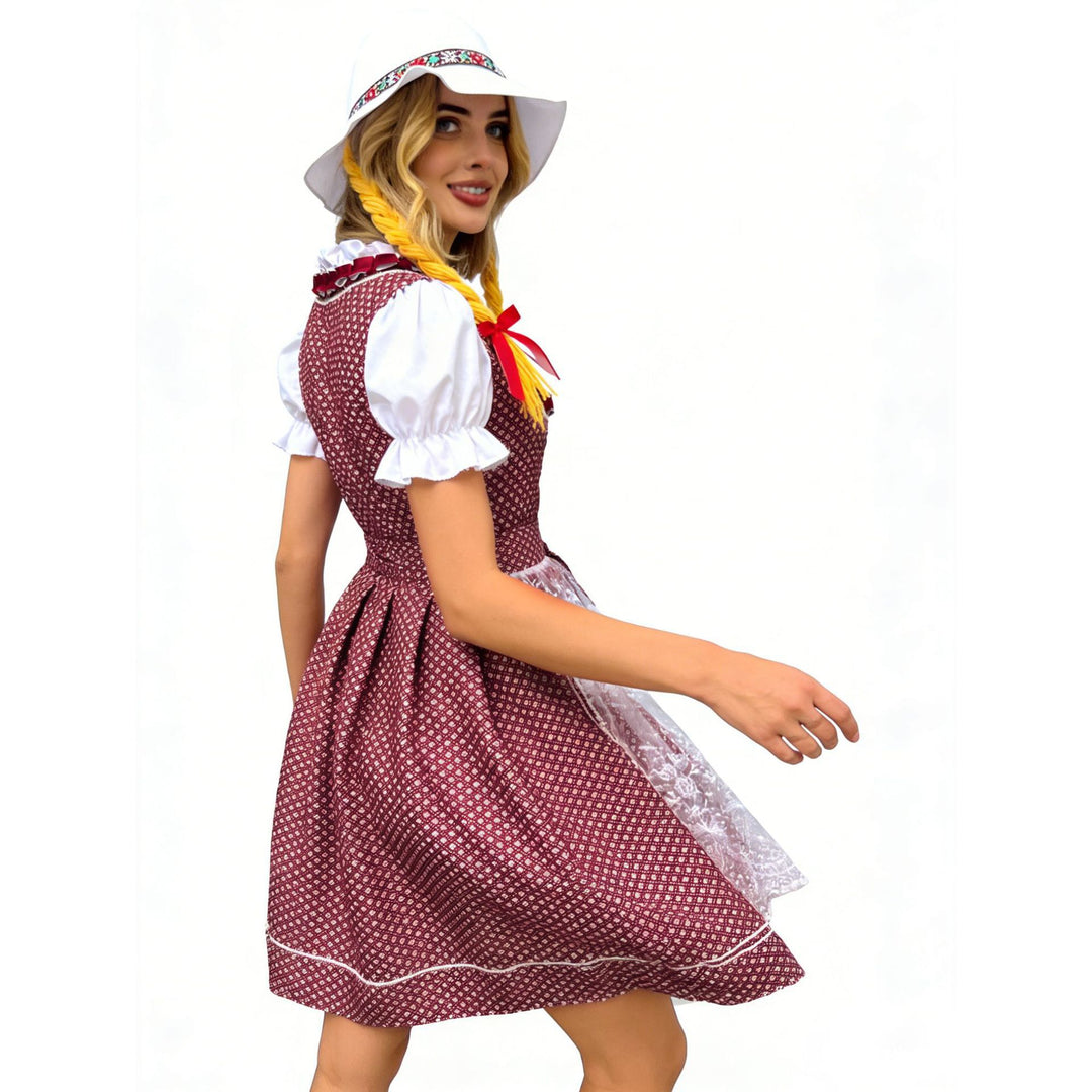 Damen nan traditionelles Dirndlkleid mit geschnürter Miederfront, Rüschenbluse und Spitzenapplikation Drune