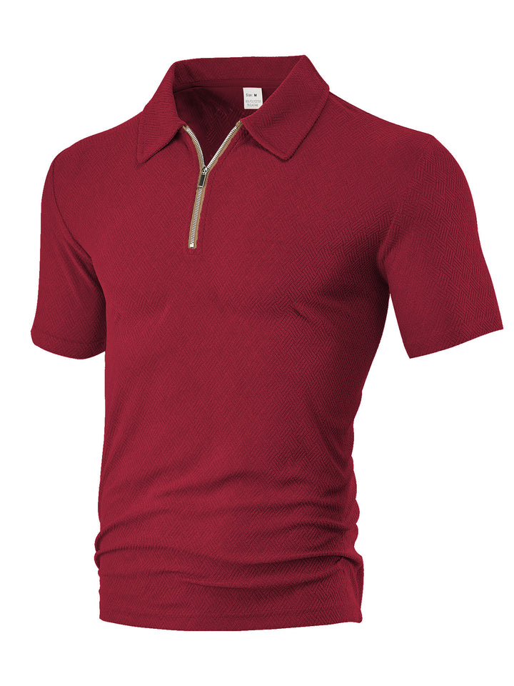 Herren nan schmal geschnittenes Halbzip-Polo mit feiner Fischgrät-Jacquardstruktur Drune