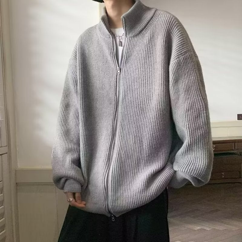 Herren Übergroße Strickjacke mit Stehkragen Drune