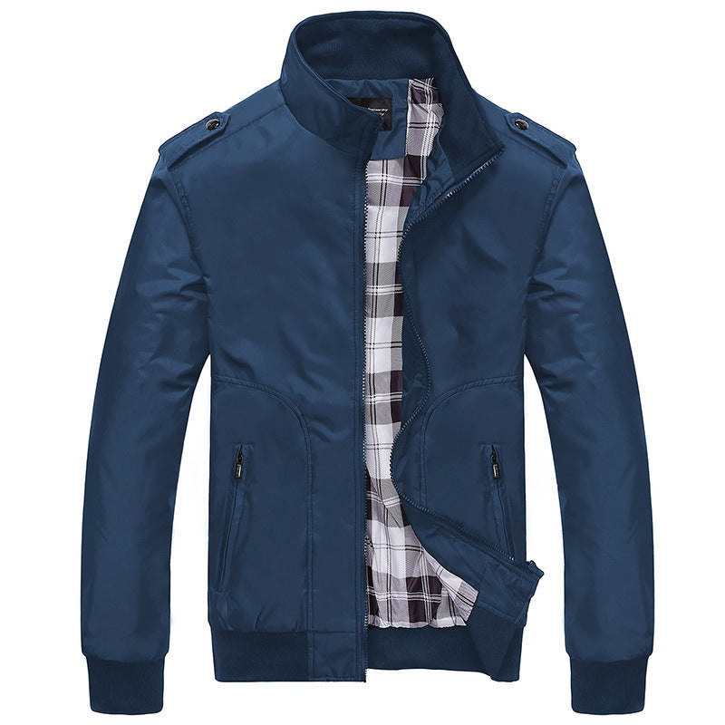 Herren Urbaner Zip‑Blouson mit Stehkragen, Reißverschlusstaschen und kariertem Innenfutter Drune